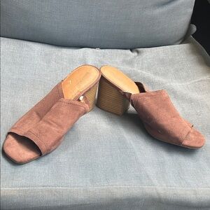 Brown Suede Block Heel Mules